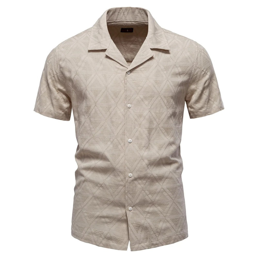 Men’s Cotton Jacquard Shirt – Lightweight Summer Button Down Casual Top