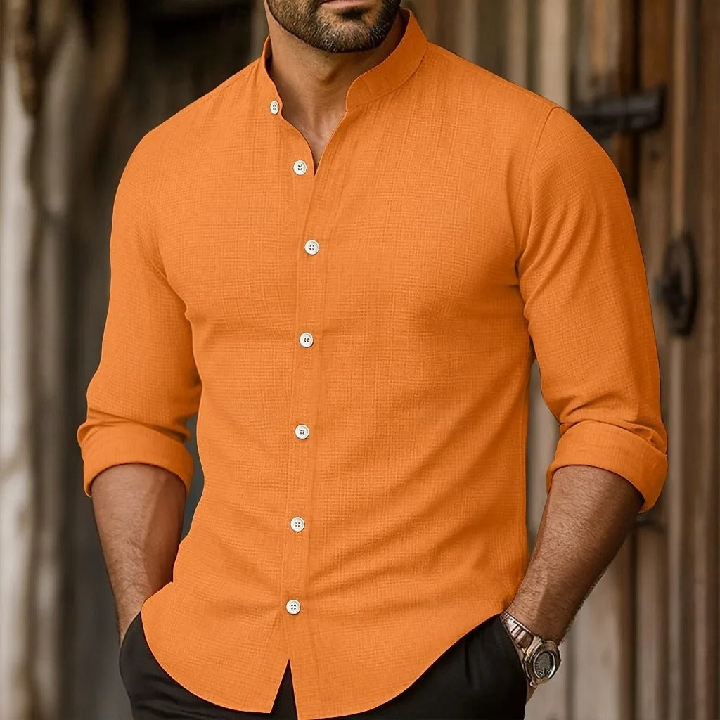 Men’s Casual Linen Cotton Shirt – Long Sleeve Button Up Summer Top