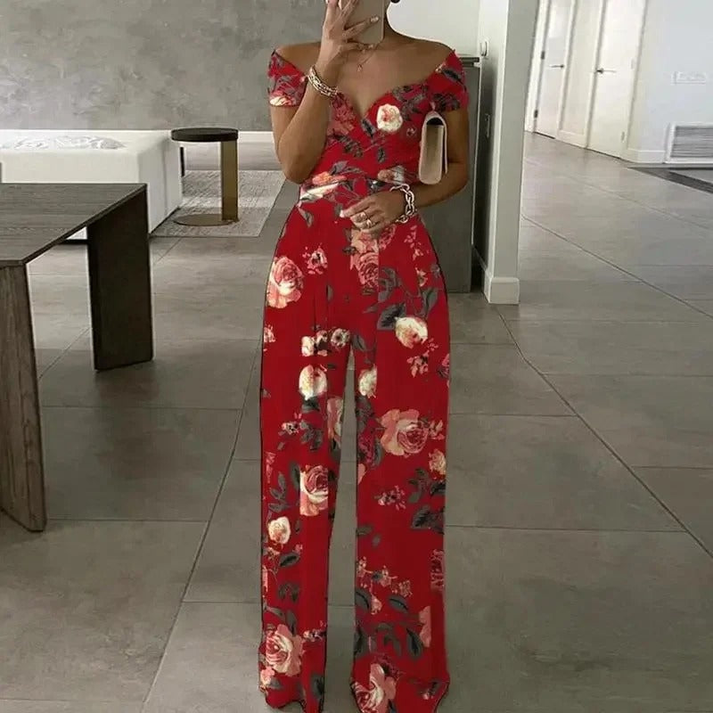 Floral Print One Shoulder Jumpsuit – Elegant Wide Leg Belted One Piece