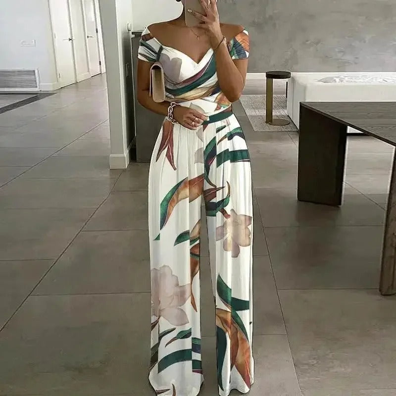 Floral Print One Shoulder Jumpsuit – Elegant Wide Leg Belted One Piece