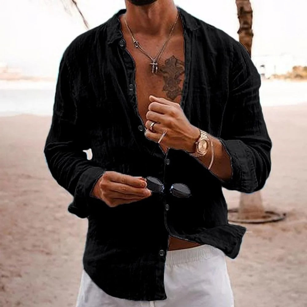 Men’s Beach Linen Shirt – Casual Long Sleeve Summer Top
