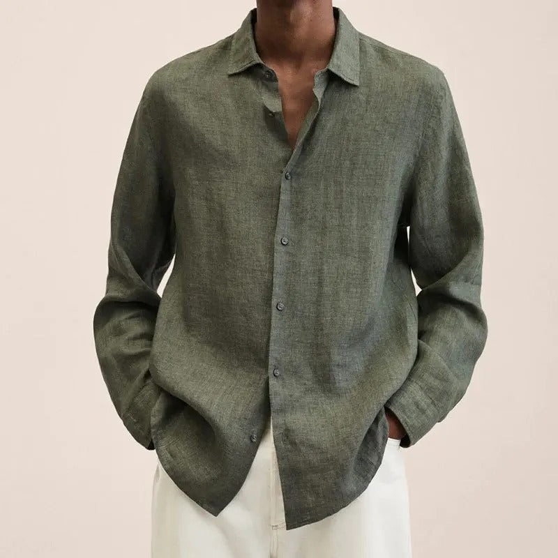 Men’s Breathable Fit Linen Blend Shirt – Solid Colour Button Up