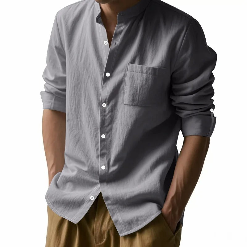 Men’s Cotton Linen Shirt – Casual Long Sleeve Button Down