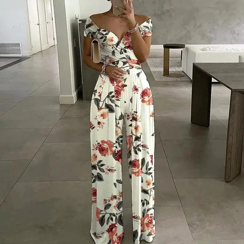 Floral Print One Shoulder Jumpsuit – Elegant Wide Leg Belted One Piece