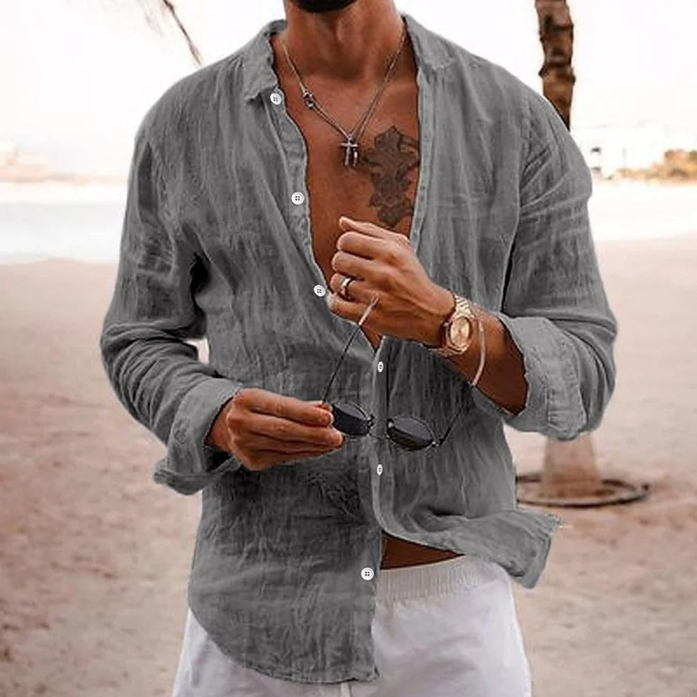 Men’s Beach Linen Shirt – Casual Long Sleeve Summer Top