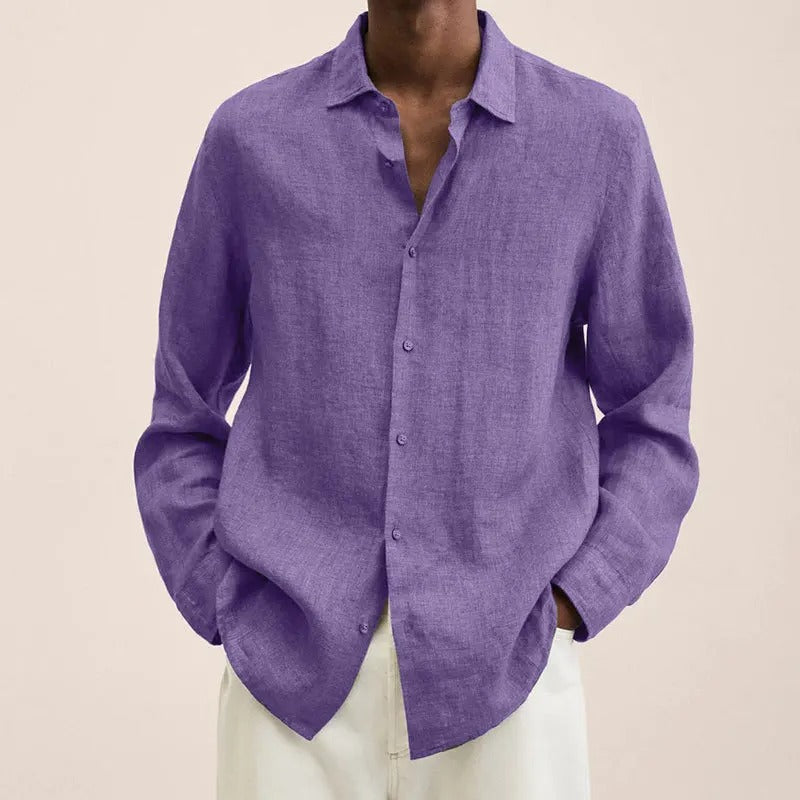 Men’s Casual Fit Linen Blend Shirt – Solid Colour Button Up
