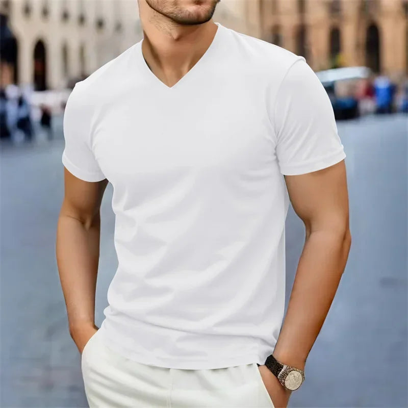 Men’s V Neck T Shirt – Casual Slim Fit Summer Cotton Tee